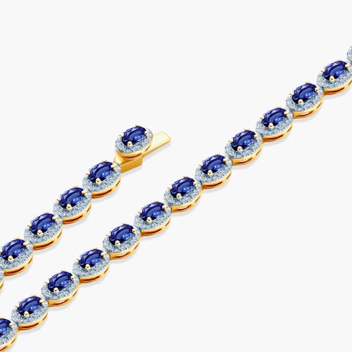 Bransoletka tenisowa SAVICKI: złota, diamenty, niebieskie szafiry